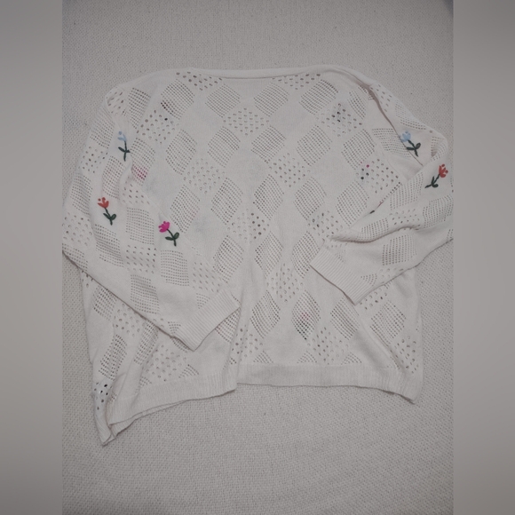 Floral Embroidered Crochet Cardigan Sweater Size 28 Cottage‎ Grandmacore Boho - Picture 6 of 6